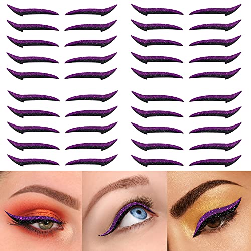 DKAF 4 Sheets 20 Pairs Eyeliner Eye Shadow Template Stickers, Reusable Self-Adhesive Eyeliner Eye Shadow Strip Sticker, Cat Eye Makeup Double Eyelid Sticker Eyeliner Makeup Sticker(Purple)