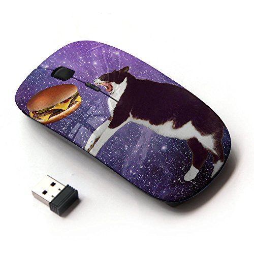 STPlus Fat Cat Eating Burger In Space Funny 2.4 GHz Wireless Mouse