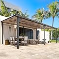 AECOJOY 20' x 12' Gazebo for Patio, Large Wall-Mounted Hard Top Lean-to Gazebo Pergola with Roof 12' x 20' on Clearance, Heavy Duty Patio Awnings for Decks, Backyard