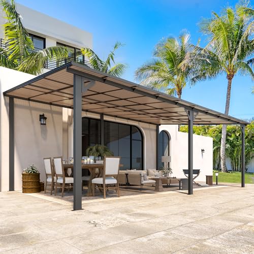 AECOJOY 20' x 12' Gazebo for Patio, Large Wall-Mounted Hard Top Lean-to Gazebo Pergola with Roof 12' x 20' on Clearance, Heavy Duty Patio Awnings for Decks, Backyard