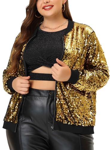 Agnes Orinda Plus Size Sequin Bomber Jackets for Women 2025 Sparkle Shiny Glitter Party Concert Outfits