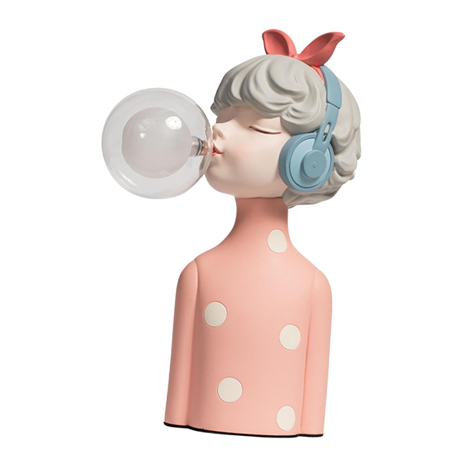 Elegante Lampada da Tavolo in Resina, Luce Notturna Creativa, graziosa Statuetta di Ragazza, Regalo di inaugurazione, Illuminazione per Compleanno, con Le Cuffie, 12x20x30cm