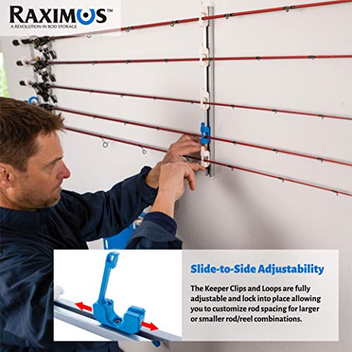Raximus - Performance Fishing Rod Rack - Modular, Adjustable, & Expandable - Horizontal, Vertical Or Ceiling Mounted 5-Rod Holder. Get Organized With Raximus. (Blue,White,Silver) #TOP1