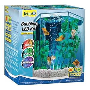 Tetra Bubbling LED Aquarium Kit 1 Gallon, Hexagon Shape, With Color-Changing Light Disc
