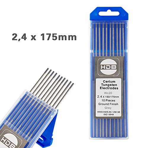 Wilktop 10 x Elettrodi di Tungsteno, WC-20 Elettrodi di Tungsteno 2,4Ø x 175mm Aghi di Tungsteno per Saldatura TIG (Grigio)