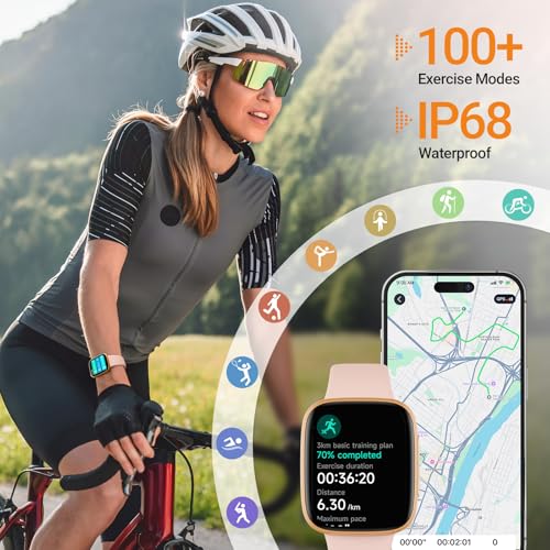 Image of Fitpolo Smart Watch for Women - 1.85″ AMOLED Touch Display, Heart Rate + SPO₂ Monitor, Sleep Tracking, Bluetooth Calling, 3ATM Waterproof, Fitness Tracker for iPhone /Android Phones,2 Bands