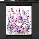 Mexpekil Cubierta magnética para lavavajillas con diseño de gnomo de lavanda de 23 x 26 pulgadas, adhesivo decorativo para puerta delantera, impermeable, panel de electrodomésticos de cocina