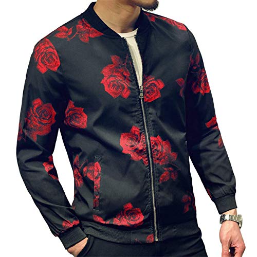 Astellarie Mens Fashion Bomber Floral Jacket Outdoor Casual Slim Fit Printed Pattern Lightweight Zipper Coat4