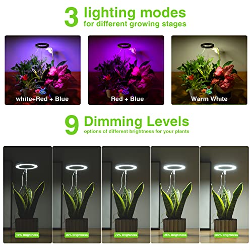 Fafagrass Grow Lights For Indoor Plants, Full Spectrum Led Halo Plant Light With Stand Height Adjustable Auto Timer, 9 Dimmable Levels 3 Colors Red Blue White Spectrum For Indoor Plants Growing #TOP3