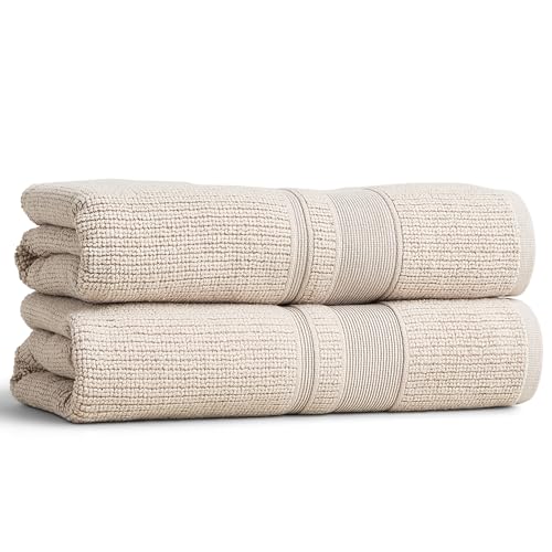 Image of Preston Lane Douro Bath Towel Set - 2 Pack Luxury Cotton Towels, Ultra Soft & Absorbent, Quick-Dry Spa-Quality Bathroom Towels, Made in Portugal, Clay 54.25 x 26.5