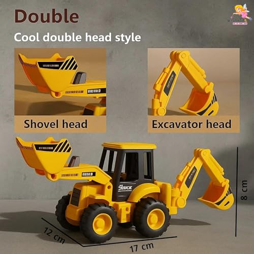 Image of WISHKEY 2-in-1 Friction Powered Bulldozer Truck JCB Excavator Toy Go Construction Vehicle with 180 Rotatable Shovel Big Rubber Wheels Heavy Duty Unbreakable Engineering Car for Kids