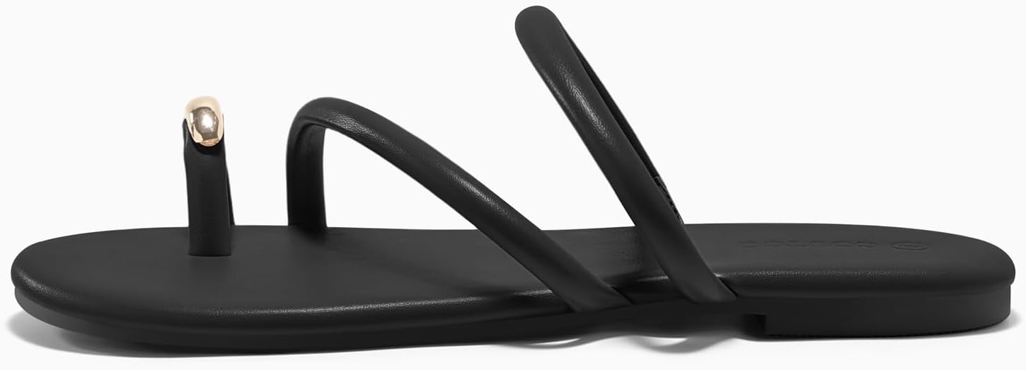 Coutgo Womens Strappy Flat Sandals Square Open Toe Flip Flops Slides Toe Ring Metal Summer Dress Shoes - Image 4