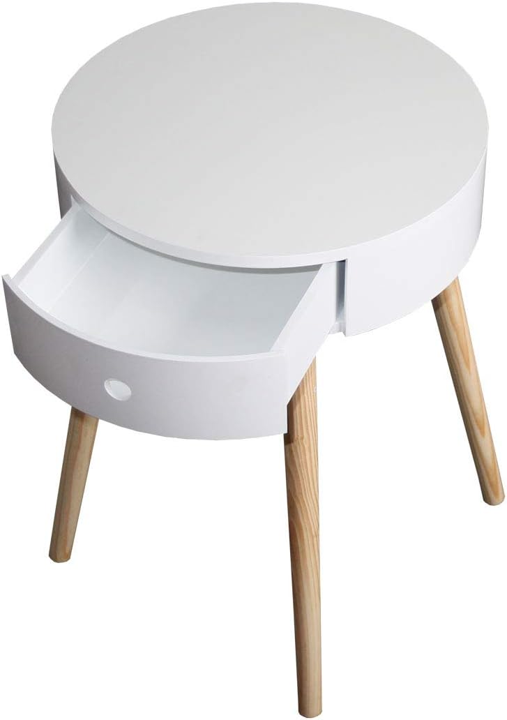 KMH, Side Table/Night Table Rikki white with drawer in contemporary, Scandinavian design (#800076)