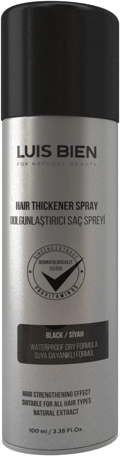 Luis Bien Hair Thickening Spray for Men and Women,Instant Hair Growth-Hair Building Fibers -Full and Thick Hair Instantly-Natural Hair Look-Easy and Quick Apply-Black 100 ML
