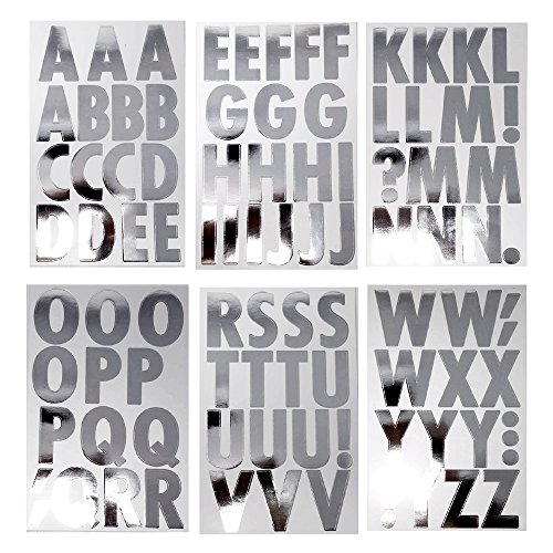 Homeford Big Font Alphabet Letter Stickers, Caps, 3-inch, 82-Piece, Metallic Silver