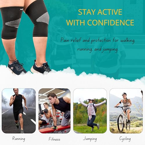 Image of Wonder Care 2-Pack Bamboo Knee Compression Sleeve for Men and Women, Compression Knee Sleeve for Running, Volleyball, Gym Weightlifting Made from Bamboo Yarn, Perfect Knee Brace for Knee Pain and Enhanced Comfort - 1 Pair