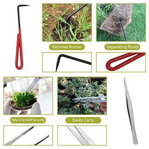 Bonsai Tools Set 11pcs Gardening Trimming Tools Set Bonsai Tree Tools Kit with Pruning Shears, Root Pick, Tweezers, Bonsai Wires, Wire Cutter and Scissors, Leather Bag for Garden Plant(11 PCS)