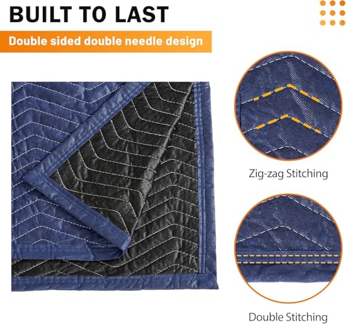 Image of 24 Moving Packing Blankets 80 x 72 Inches (35 lb /dz) Heavy Duty Moving Pads for Protecting Furniture Professional Quilted Shipping Furniture Pads (Dark Blue 24PCS)