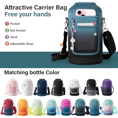 64 oz Insulated Water Bottle | Upgraded Thickened Stainless Steel Water Jug for Gym and Hiking with Straw, Carrier Bag, Handle Strap | BPA-Free 64 oz