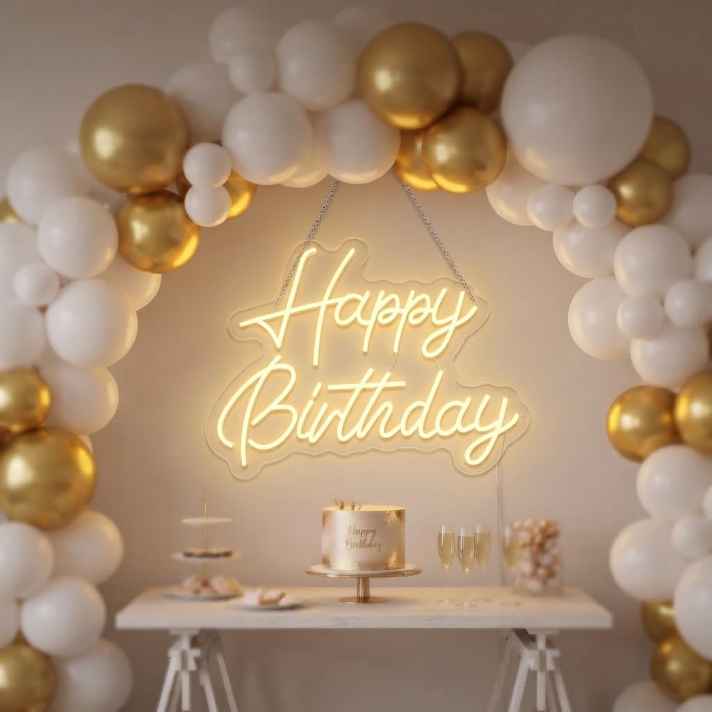 Photo 1 of ***MISSING PEICE ***SCHMTSUNTOO Happy Birthday Neon Sign, 22x16.9in LED Dimmable Warm White