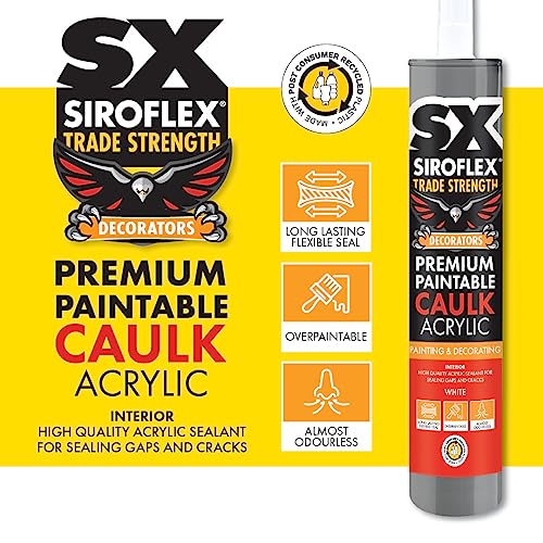 Image of SX White Premium Paintable Caulk Acrylic - Premium Quality Acrylic for Sealing Gaps & Cracks - Long Lasting Flexible Seal - Interior and Exterior Use - Overpaintable - 310ml