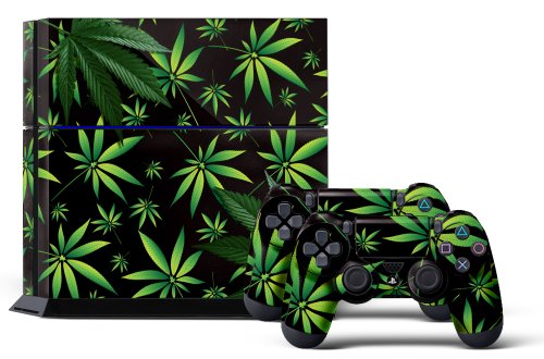 Ps4 Console Designer Skin For Sony Playstation 4 System Plus Two Decals For: Ps4 Dualshock Controller Weeds Black (780742570657)