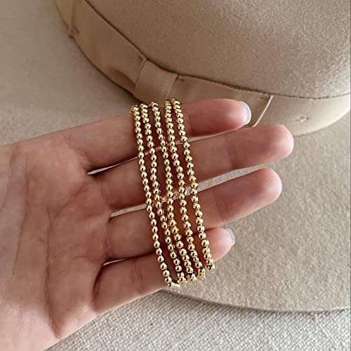 Starain 4 Pieces Gold Beaded Ball Bracelets For Women Girls Dainty Twisted Chunky Cuff Bangle Stackable Elastic Gold Bead Ball Bracelet Set #TOP2