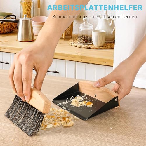 Schaufel und Besen Set,Mini Kehrblech und Handfeger Besen,Magnetische Tischbürste aus Holz Handbesen mit Kehrschaufel Handbesen mit Kehrschaufel für Küche Wohnzimmer(15,5 x 10,5 x 4 cm, Schwarz) – Bild 6