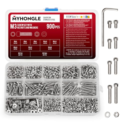 900 Pcs M3 Nuts and Bolts Set, Hex Socket Head Cap Screws Bolts and Nuts Set, Assorted Bolt and Nut Set with Washers, Stainless Steel Machine Screws Assortment Kit for Repair Fastener (M3-900) 1 900 Pcs M3 Nuts and Bolts Set, Hex Socket Head Cap Screws Bolts and Nuts Set, Assorted Bolt and Nut Set with Washers, Stainless Steel Machine Screws Assortment Kit for Repair Fastener (M3-900)