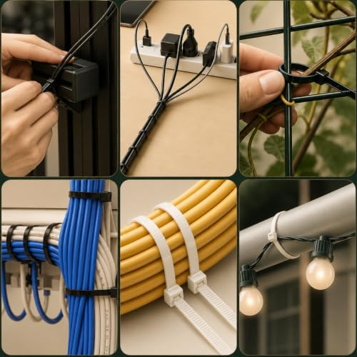 Image of Zip Ties Assorted Size | Heat Resistant Cable with Self-Locking Mechanism | Self-Lock, Antislip Cable Organizer | for Indoor & Outdoor Use (Set of 100, Color May Vary)