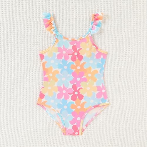 Tween Girl Leopard/Floral Print One Piece Swimsuit with Ruffle Trim & Cover Up Skirt 2 Piece Swimwear Set3