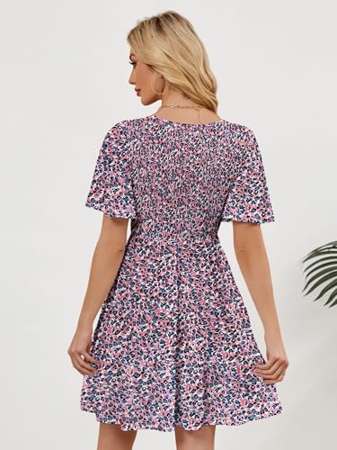 Image of UEAL Womens Cute Floral Smocked V Neck Flutter Sleeve Sundress with Pockets Casual Spring Summer Dresses for Women 2026