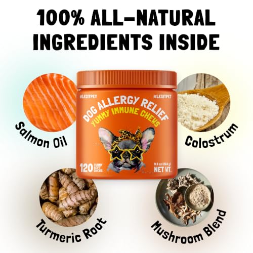 Allergy Relief Chews for Dogs & Immune & Digestive Supplement with Wild Salmon Oil Kelp Colostrum Turmeric Probiotics & Bee Pollen for Seasonal Allergies Anti Itch, Skin Hot Spots 120 Soft Treats - Thumbnail 4