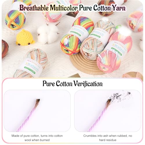 Image of Katech 1OO% Ombre Cotton Yarn for Crocheting - 2 Sport Weight Baby Yarn for Knitting - 6 Pcs of 50g(1.76oz) /160m(175yd), Fine Soft Multicolor Yarns for Baby Blankets, Afghans, Shawls, Dress, Hats (B)
