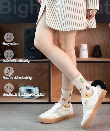 Image of IIG Womens Novelty Cotton Crew Socks Cute Animals Socks Fun Flower Socks (fit women's shoe size 5-9)