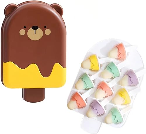 Juego de 10 moldes de silicona para paletas de oso, moldes de silicona para hacer helados, moldes para hacer helados, accesorios de cocina, fácil