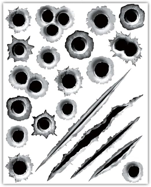 Image of 3D Bullet Hole and Scratch Car Stickers, Simulation Stereoscopic Fake Gun Bullet Holes Stickers, Automotive Tattoo Decorations, Waterproof Car Decals, Automotive Decals (Bullet Hole and Scratch)
