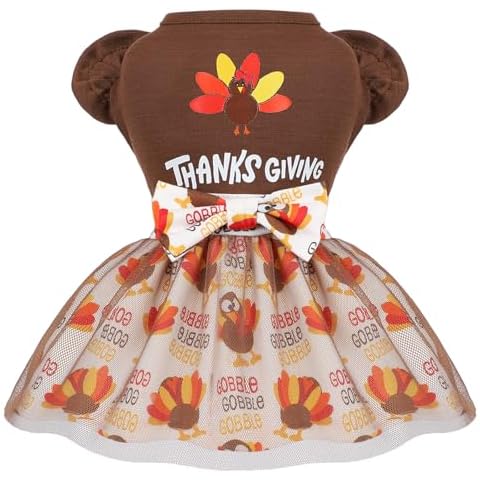 Sebaoyu Thanksgiving Dog Dress Brown Turkey Dog Clothes for Small Dogs Girl Puppy Thansgiving Skirt Dog Pet Doggy Thanksgiving Turkey Costume Outfit Apparel Clothes Holiday Pet Tutu Dress Cats （Large） Cover