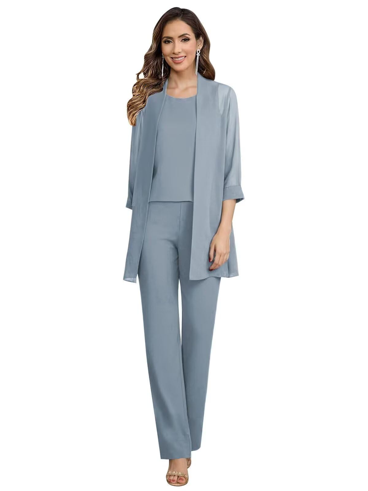 3 Pieces Mother of The Bride Pant Suits for Women Chiffon Pantsuits for Wedding Guest Formal Outfit Sets
