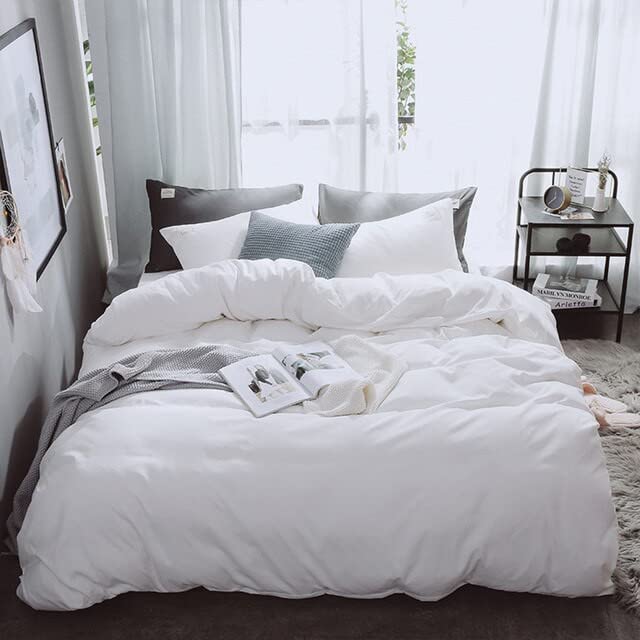 Juego Funda Nórdico Cama 150cm para edredón 4 Pieza,100% Microfibra, Funda nórtica 230x220 sábana Bajera 150x200+30 con 2 Funda de Almohada 45x85,diseño Blanco