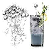 20pcs Cocktail Stirrers, Bar Disco Balls Cocktail Stirrers Plastic Round Top Swizzle Sticks, Beach Cocktail Ice Drinks Mixer Bar Stirring Mixing Reusable(Silver)
