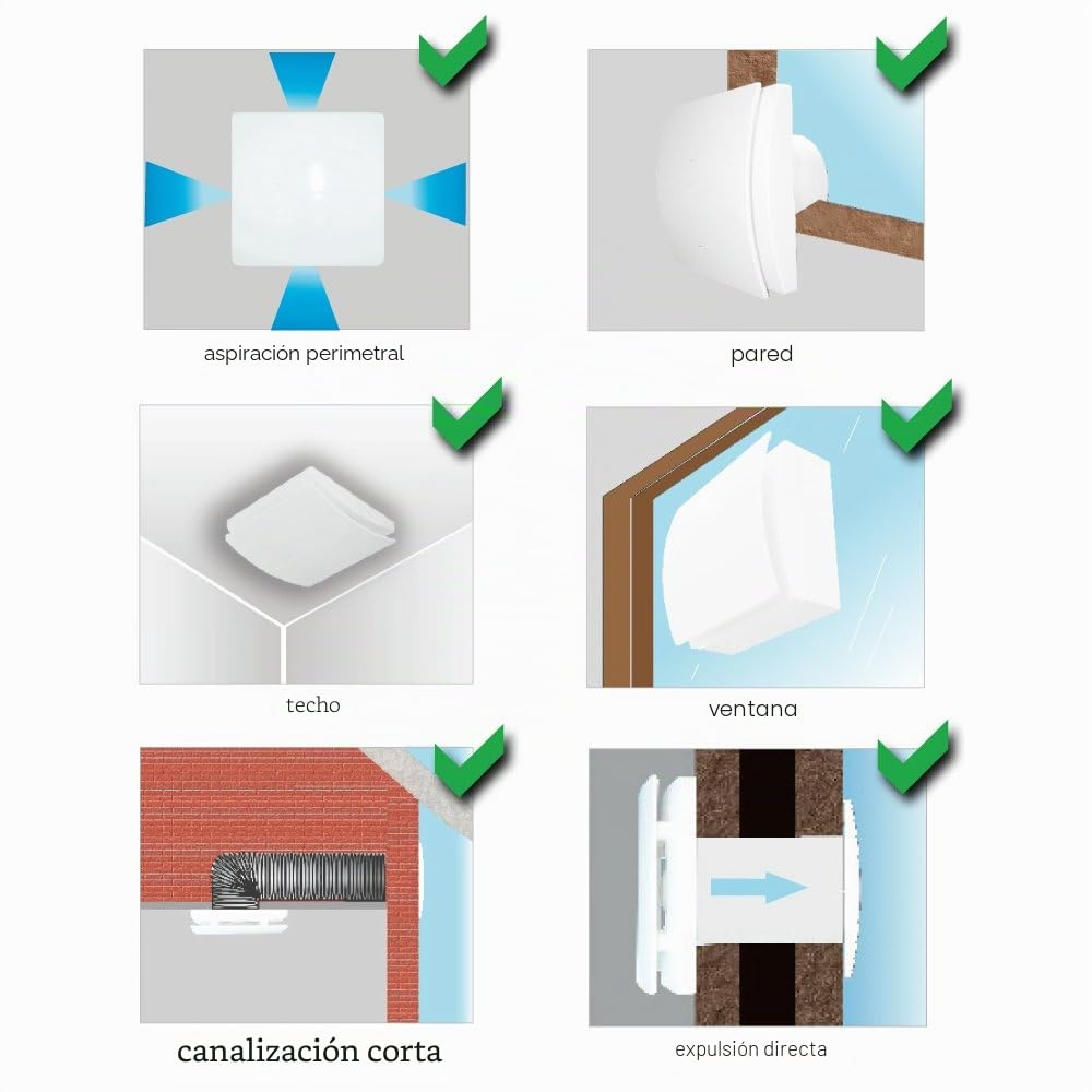 Aerauliqa QD90T – Aspirador axial diám. 90 mm – 8 W – 55 m3/h – Cód. 003169 – con temporizador