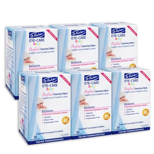 Purified, Non Irritating, Tear Free, Hypoallergenic & Sensitive Approved Baby Eyelid Wipes by Dr. Fischer – Pre-moistened, Rinse Free and Pediatrician Recommended (6)