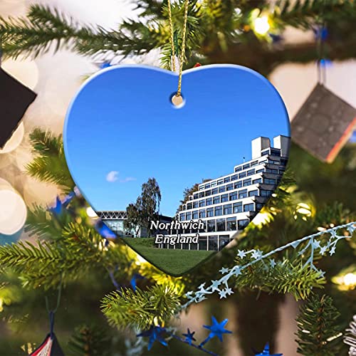 UK England Norwich Sainsbury Centre for Visual Arts Christmas Ornament Xmas Tree Decor for Bar Schools Caffe, Ceramic Ornaments Souvenirs Memorial Gifts Double-Sided Porcelain Pendant Keepsakes