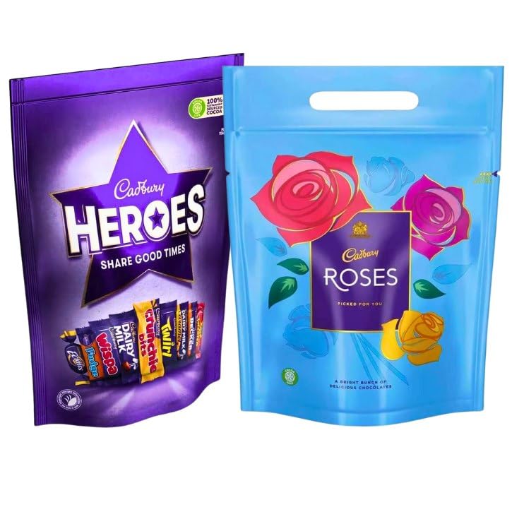 Christmas Chocolate Pouch Bundle - Bulk Of Chocolate Bundle - 1 X Heroes Chocolate Pouch And 1 X Roses Chocolate Pouch - Stocking Fillers
