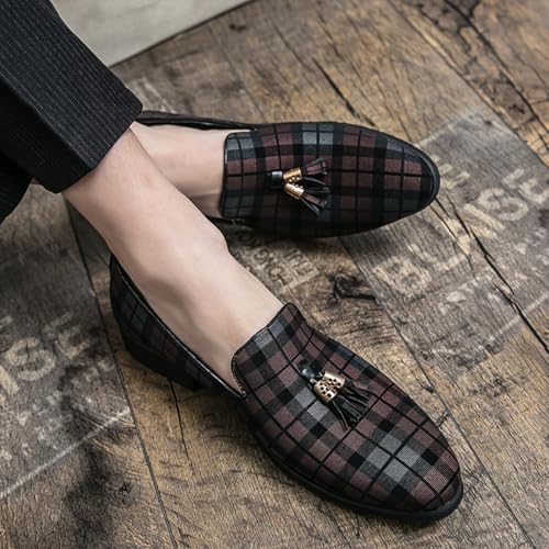 Men's Plaid Tassel Loafers, Stylish Slip - On Dress Shoes with Checkered Pattern & Tassel Detail for Party, Wedding & Formal Occasions3