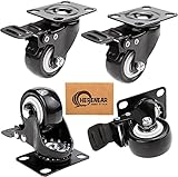 Herenear 50mm Ruedas Pivotantes ruedas giratorias para Muebles con Carga Mayor de 400Kg Set de 4 Ruedas de Hierro con Freno de Goma Negro (type 1)