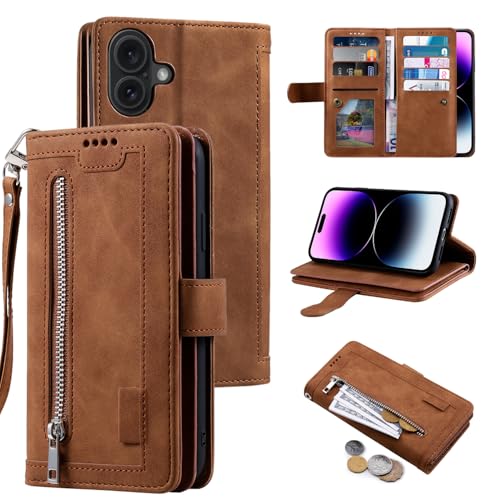 Coque pour iPhone 16 en cuir mat rétro avec portefeuille élégant et fermeture magnétique