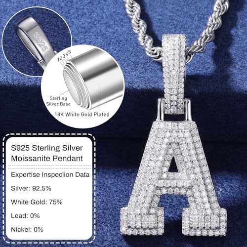 YIMERAIRE 3D Iced Out Letter Pendant Sterling Silver Moissanite Initial Letter Necklace - 925 Sterling Silver Nameplate Pendant For Men & Women2