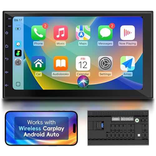 Haudio 7' Double Din Car Stereo with Wireless Apple CarPlay & Android Auto, Touchscreen Car Radio with Bluetooth 4.1, Mirror Link, GPS Navigation, WiFi, Voice Control, 2+32GB, FM Radio - No Camera